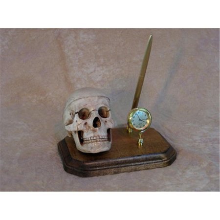PERFECTPRETEND Skull Pen Holder on wood Plaque with Clock PE1413032